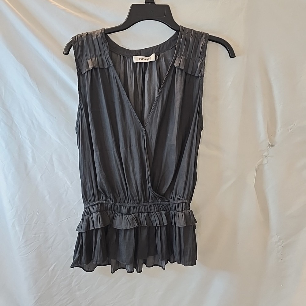 Do + Be Open Front V-neck Sleeveless Ruffle Top Gray Sz S Fairy Renaissance Boho